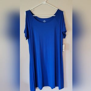 St. John's Bay Blue dress with Peak a Boo shoulders